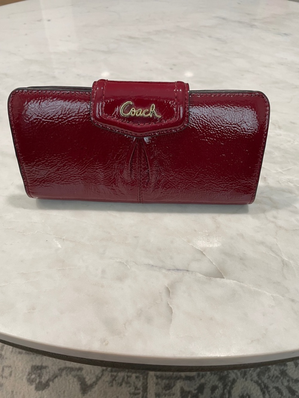 Coach Red Patent Leather Clasp Wallet